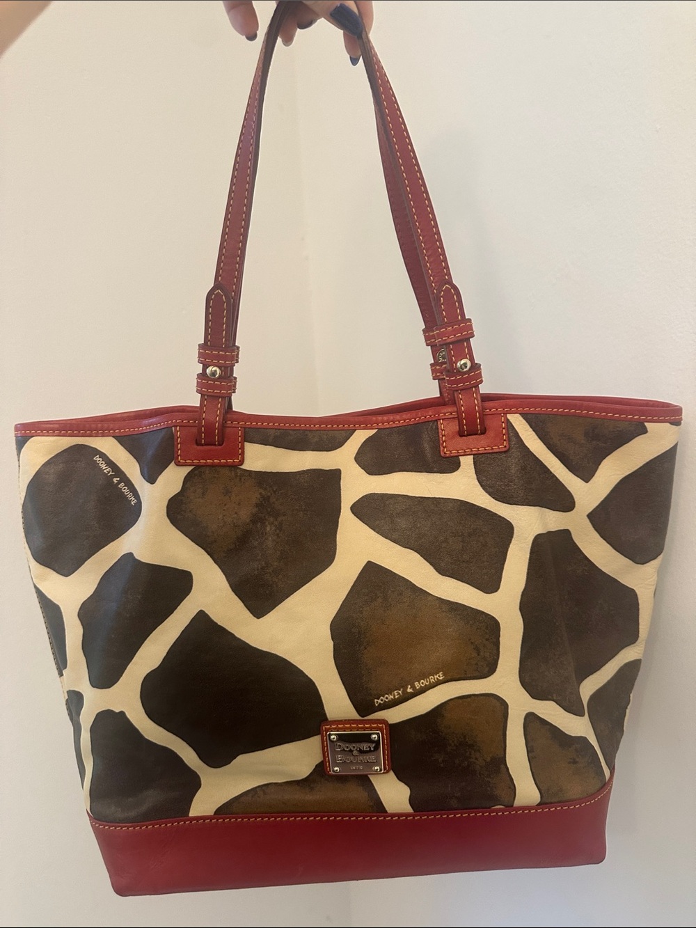Dooney & Bourke Giraffe Pattern Red-Trim Leather Tote EUC - Picture 2 of 13
